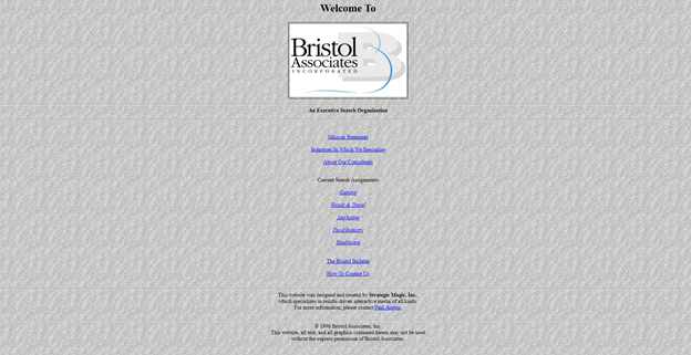 Bristol Associates home page in 1996