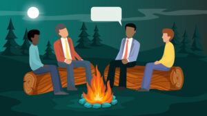 professionals sit around the campfire telling interview horror stories to one another